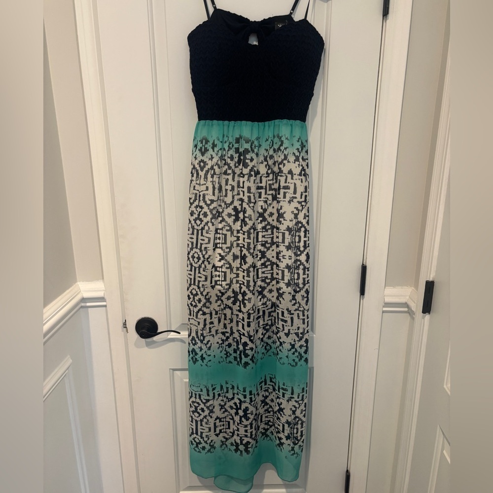 Trixxi Open Back Crochet Embroidered Maxi Dress NEW! Navy Blue & Teal XL